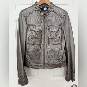 Boden | Leather Moto Jacket | Silver | Size 6